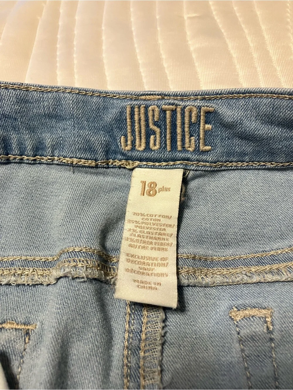 Justice Light Blue Denim Shorts with Pink Floral Embroidery